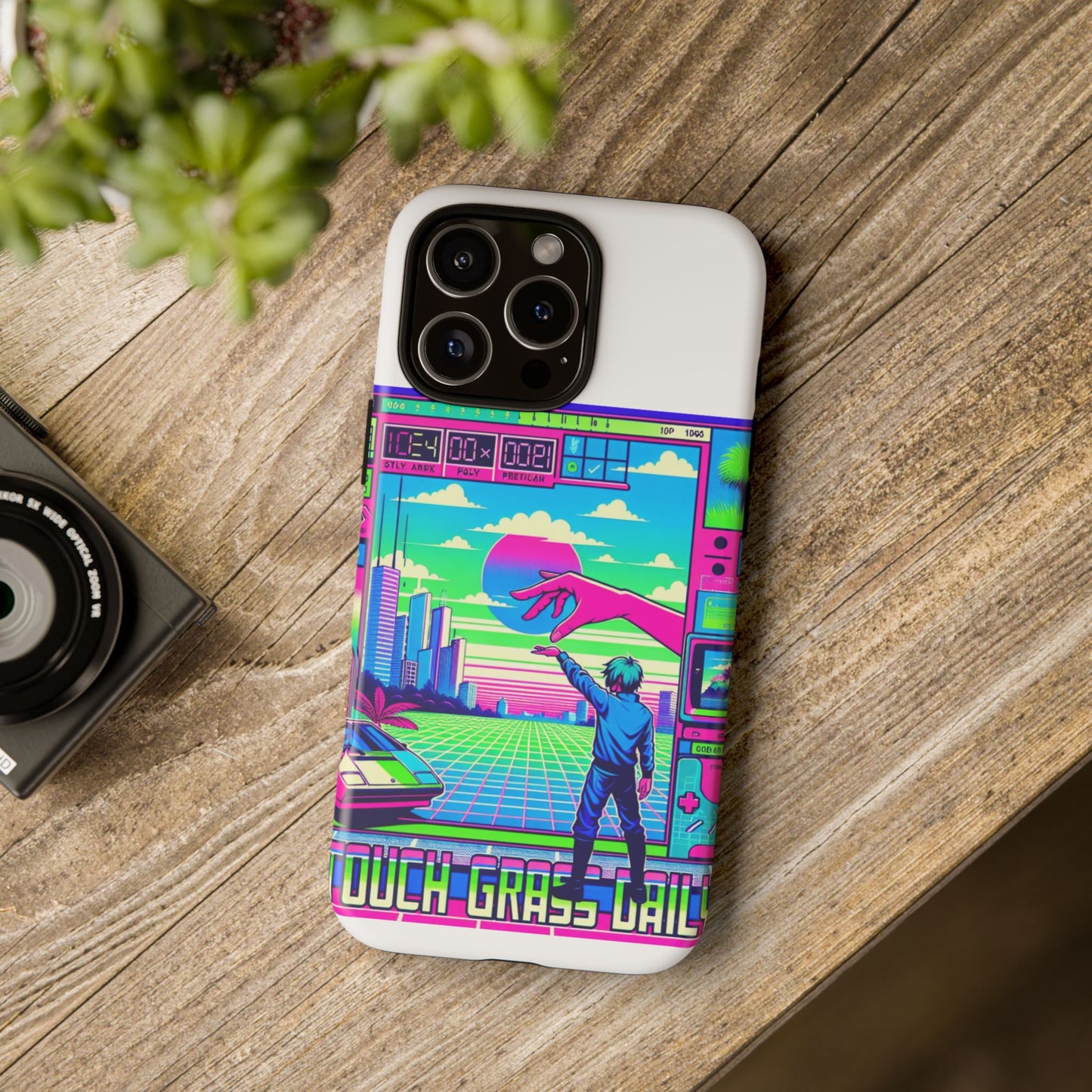 touch grass daily 3d wrap protective phone case for smartphones, durable shock absorption, uv protected, unique anime design, fun gift for tech enthusiasts
