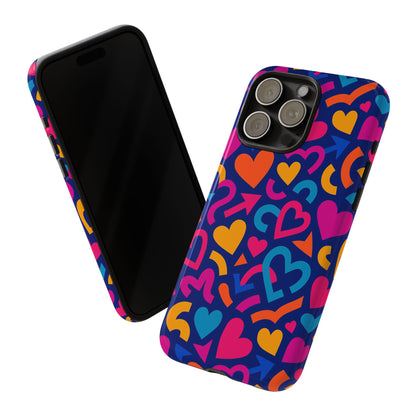 Vibrant Multicolour Heart Pattern Protective Phone Case with 3D Wrap Design for Stylish Smartphone Accessories Compatible with iPhone 13, 14, 15 & 16 – all models including Pro, Pro Max & Plus