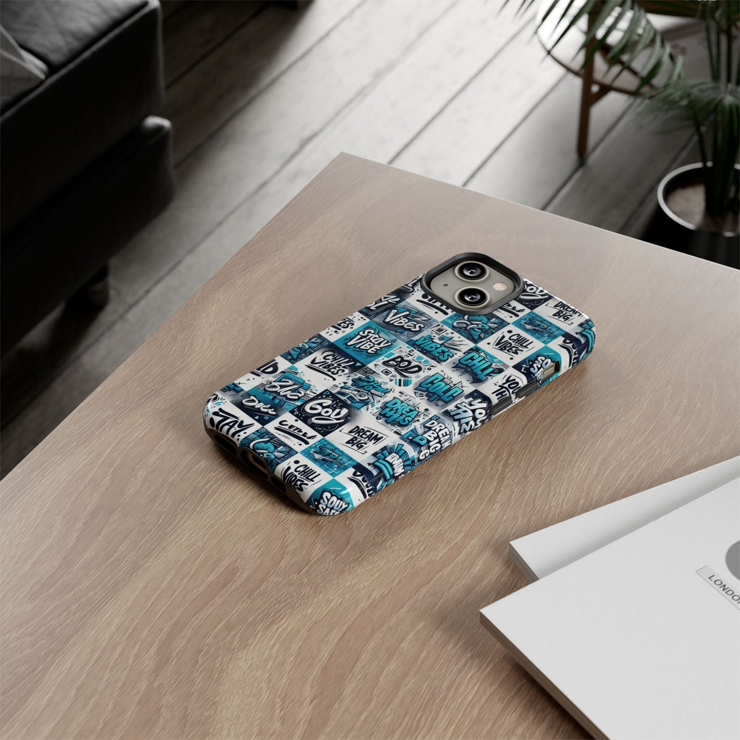 vibrant 3d wrap phone case in blue with playful retro design for stylish protection compatible with iphone 13, 14, 15 & 16 – all models including pro, pro max & plus