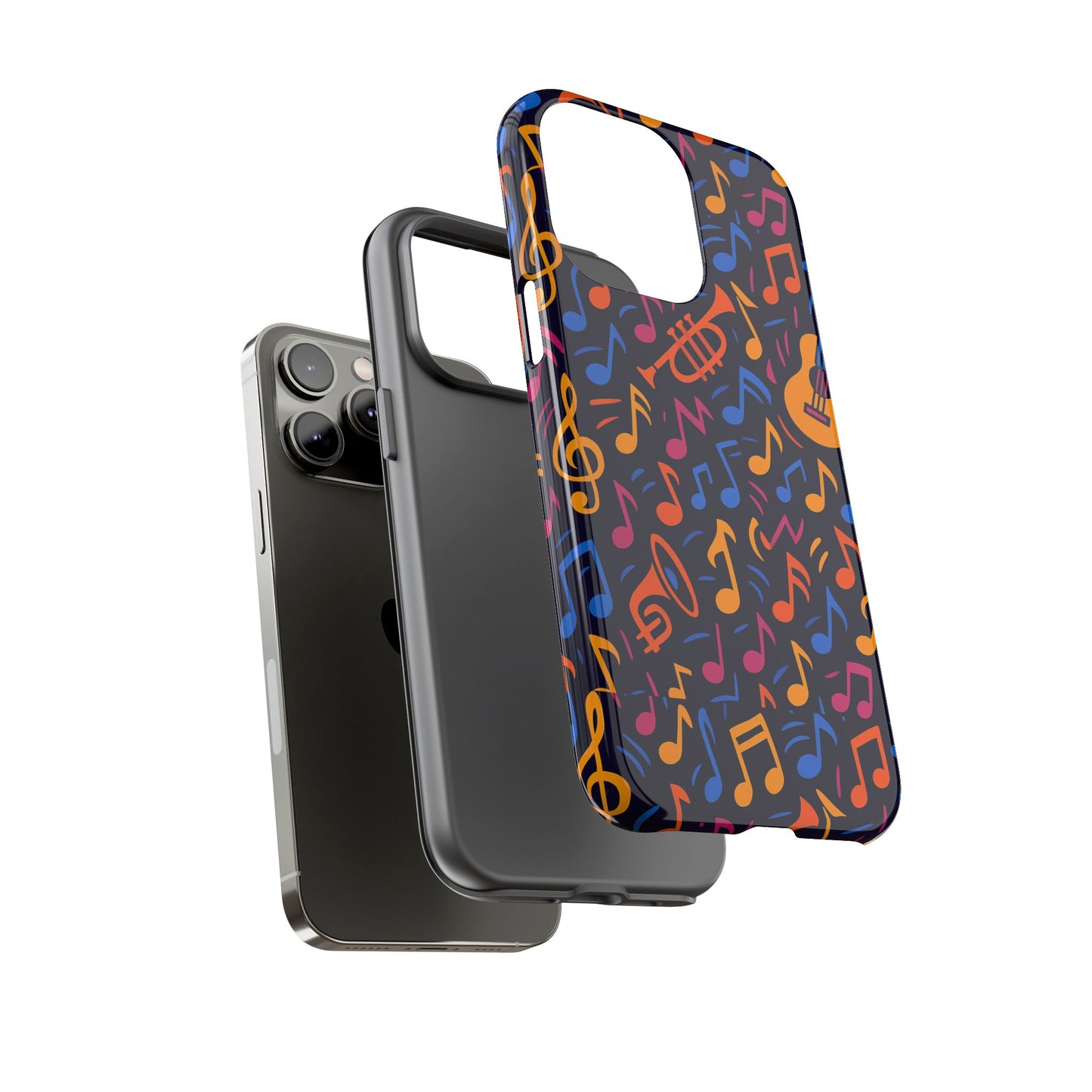 multicolour music themed protective phone case with 3d design for stylish protection – compatible with iphone 13, 14, 15 & 16 – all models including pro, pro max & plus