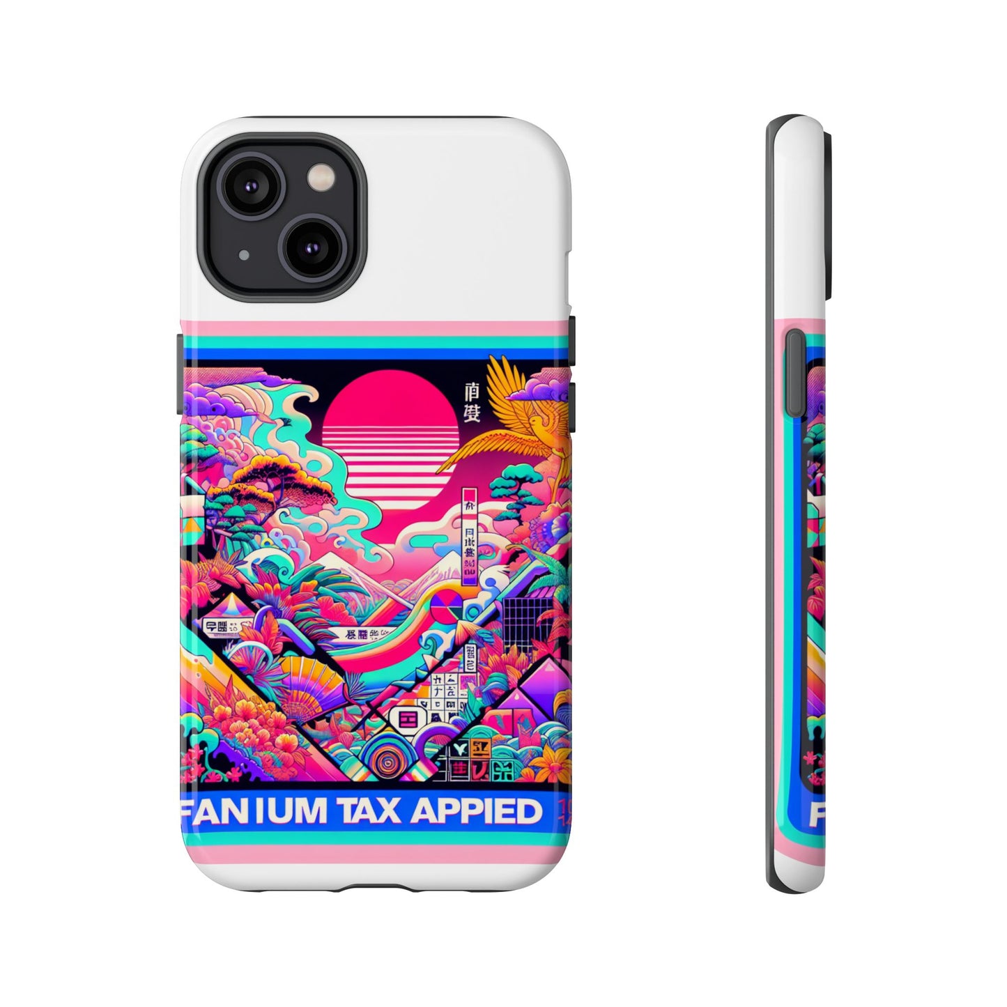fanum tax applied protective phone case, 3d wrap design, durable silicone liner, uv protected, shock absorbing, fun anime and comic style, ideal gift for tech enthusiasts