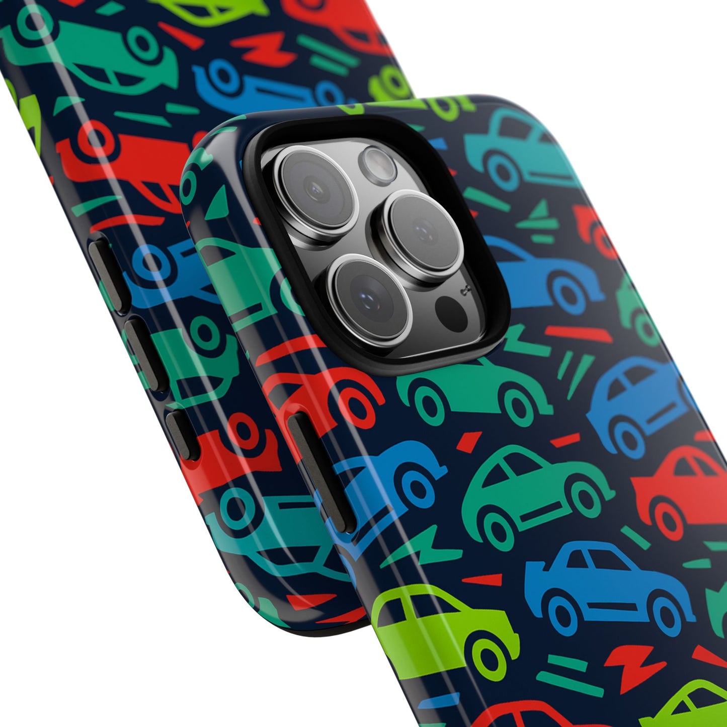 vibrant retro automotive design protective phone case for kids and adults – colourful 3d wrap style – stylish protection compatible with iphone 13, 14, 15 & 16 – all models including pro, pro max & plus