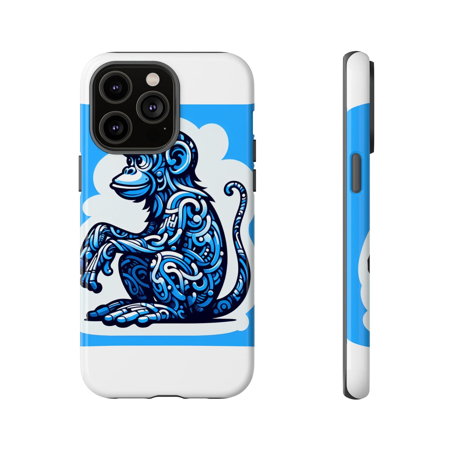 vibrant 3d monkey design phone case in blue – stylish protection for smartphones compatible with iphone 13, 14, 15 & 16 – all models including pro, pro max & plus