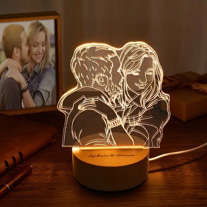 Custom Acrylic 3D Photo Lamp LED Night Lights With Wood Base, Unique Desktop Decoration, Warm Light for Home, Ideal Gift for Friends and Family
