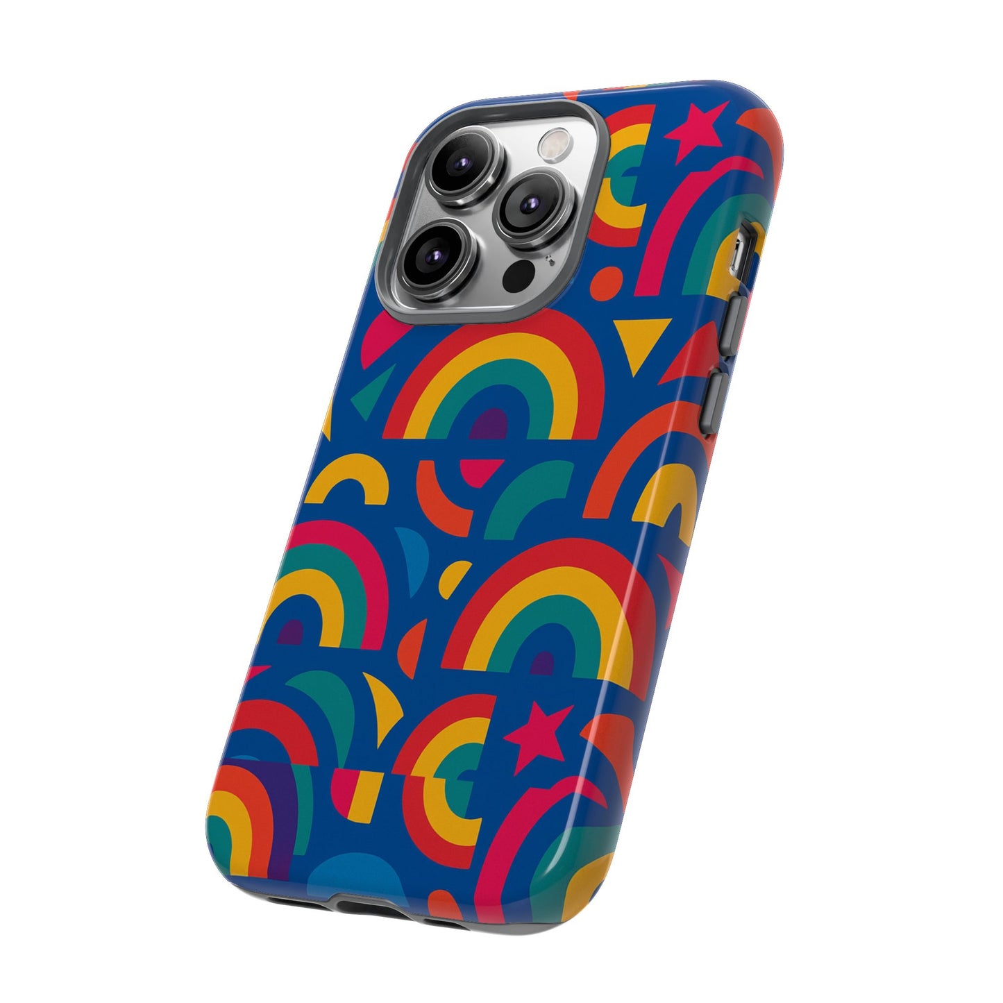 vibrant 3d geometric phone case in multicolour design for stylish protection compatible with iphone 13, 14, 15 & 16 – all models including pro, pro max & plus