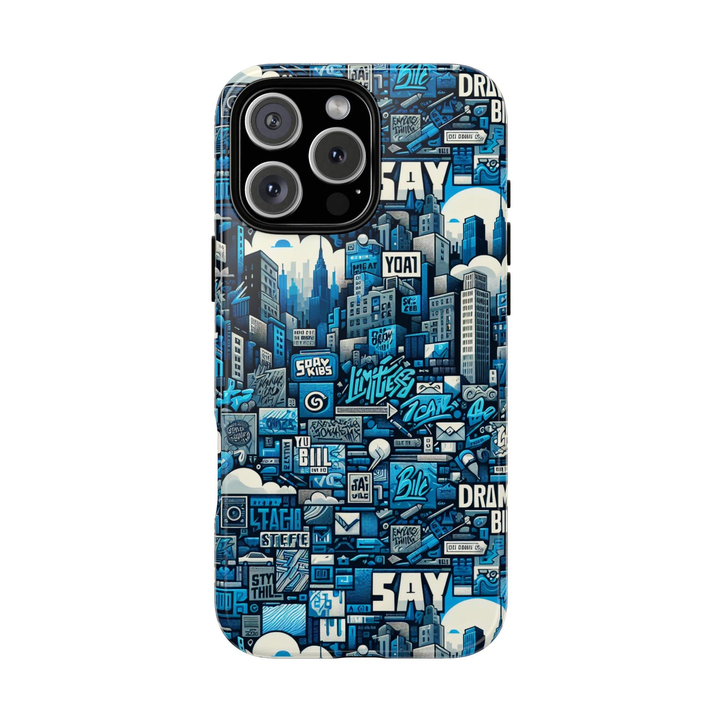 protective phone case with 3d urban design in blue for stylish protection – trendy accessory compatible with iphone 13, 14, 15 & 16 – all models including pro, pro max & plus