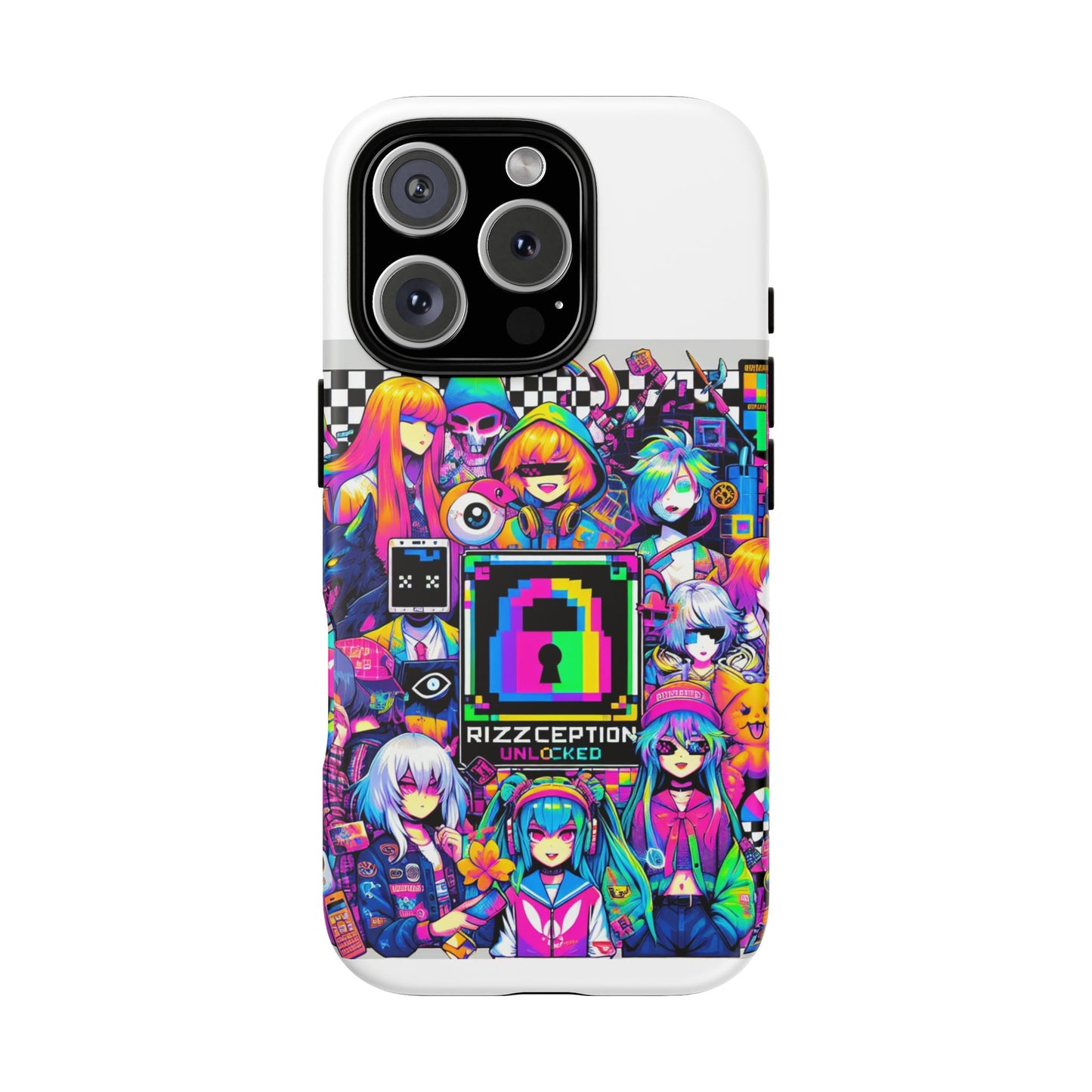 rizzception unlocked 3d wrap protective phone case for anime lovers, durable silicone liner, uv protected, stylish accessories for smartphones