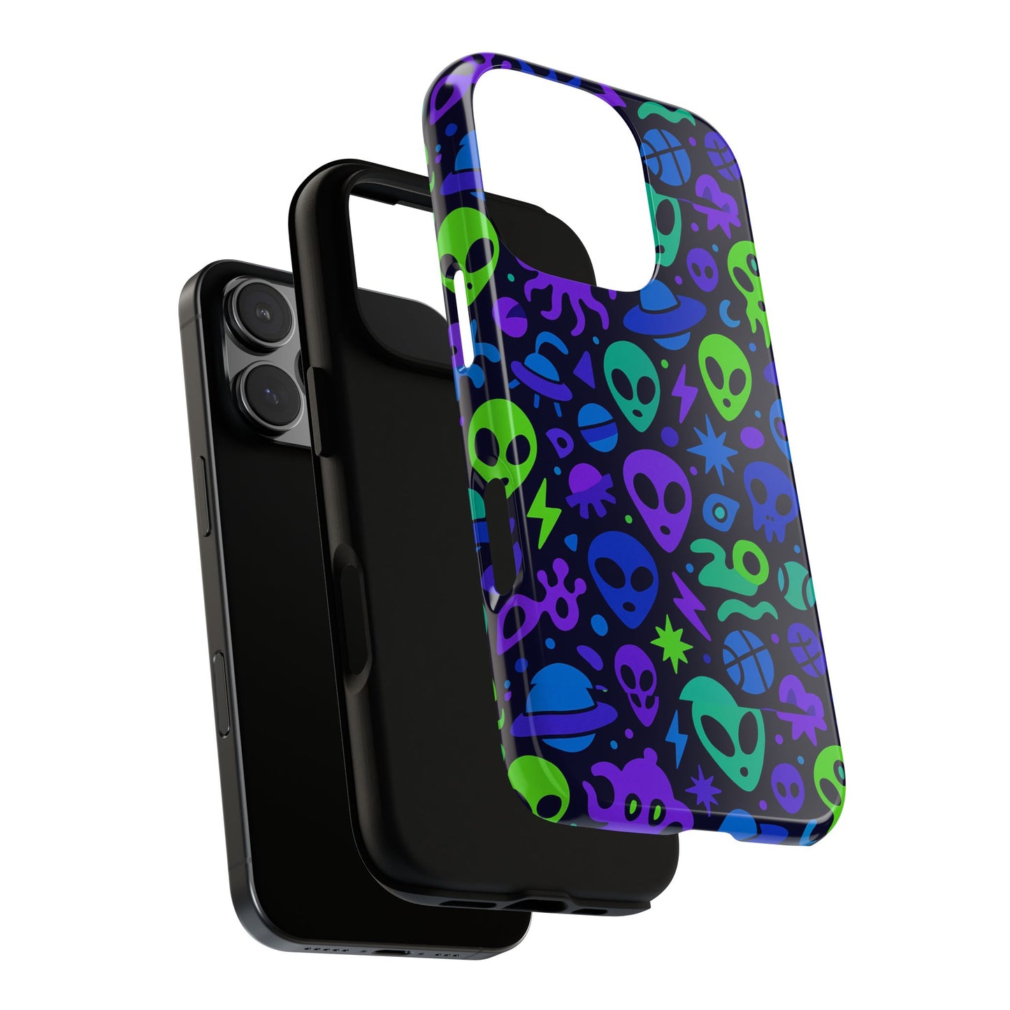 vibrant 3d alien and space design protective phone case for unisex smartphone accessories compatible with iphone 13, 14, 15 & 16 – all models including pro, pro max & plus