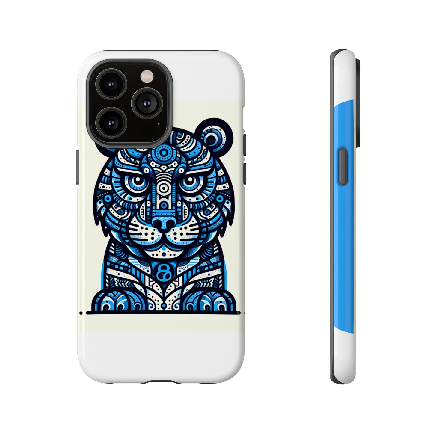 vibrant blue geometric tiger design phone case – stylish protection accessory for self-expression compatible with iphone 13, 14, 15 & 16 – all models including pro, pro max & plus