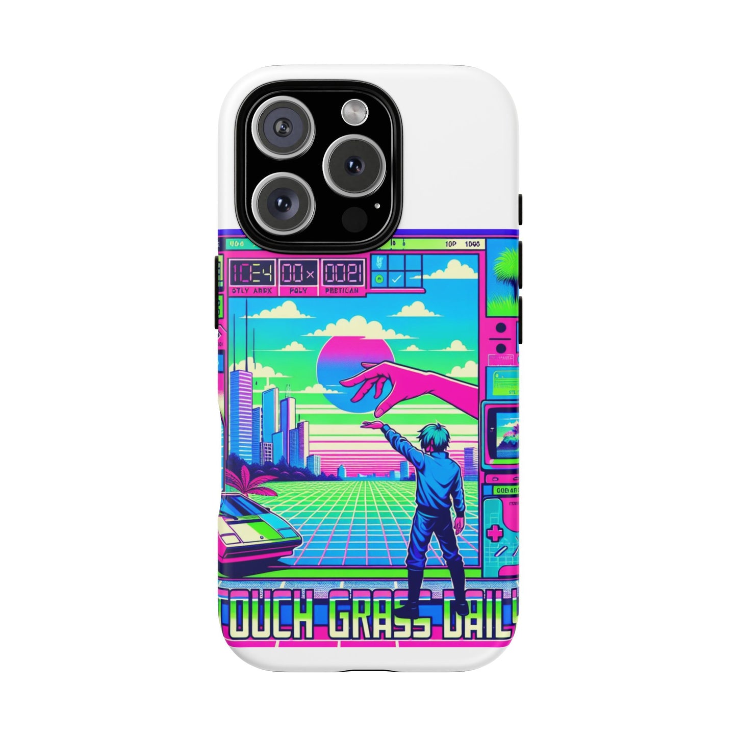 touch grass daily 3d wrap protective phone case for smartphones, durable shock absorption, uv protected, unique anime design, fun gift for tech enthusiasts