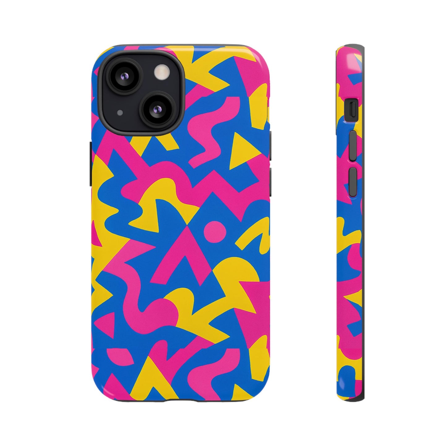 vibrant y2k geometric protective phone case with 3d wrap design for unique style compatible with iphone 13, 14, 15 & 16 – all models including pro, pro max & plus