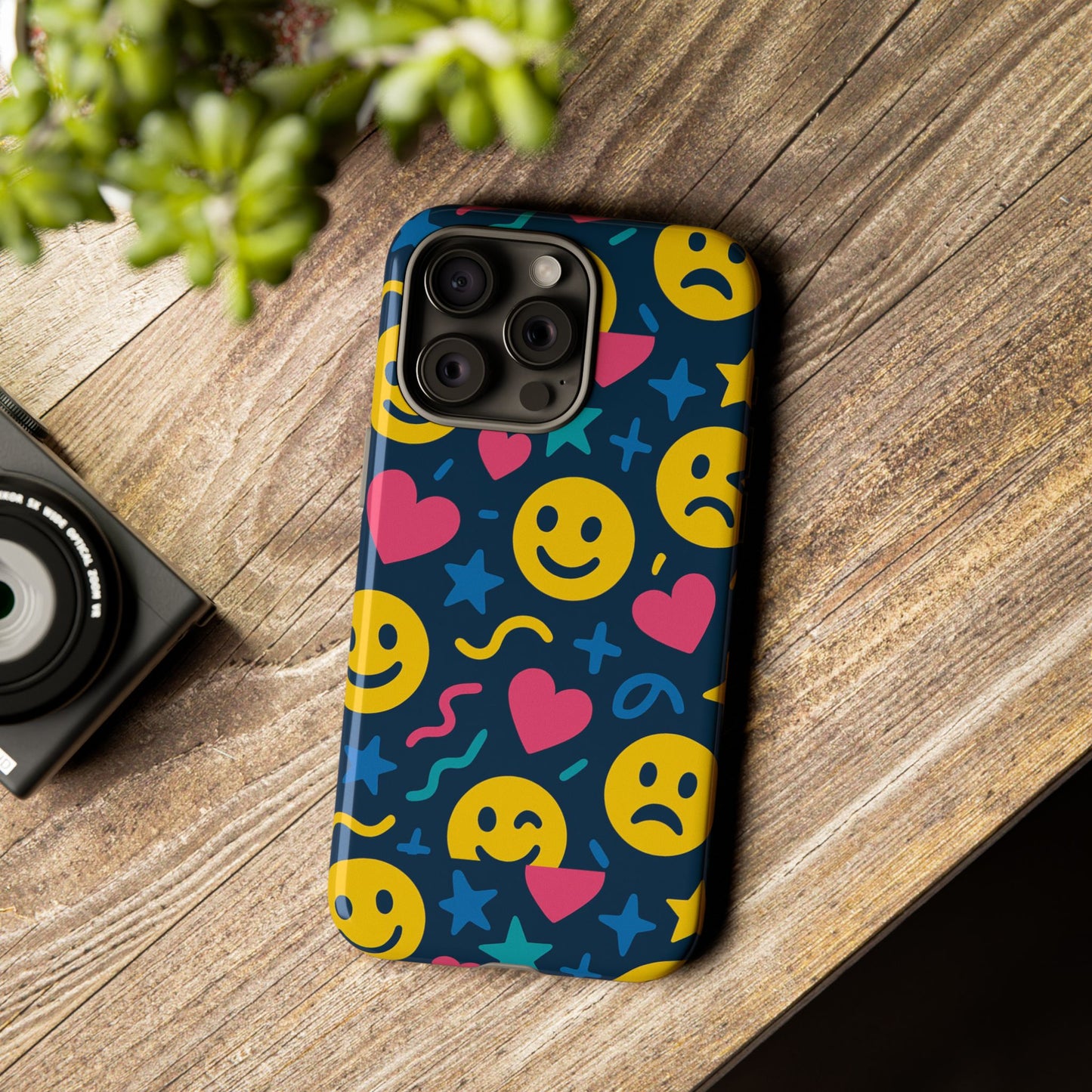 vibrant multicolour emoji phone case with 3d wrap design for playful protection compatible with iphone 13, 14, 15 & 16 – all models including pro, pro max & plus