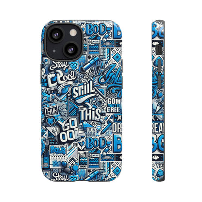 3D Wrap Protective Phone Case in Vibrant Blue Retro Design for Unique Style and Playful Expression Compatible with iPhone 13, 14, 15 & 16 – all models including Pro, Pro Max & Plus