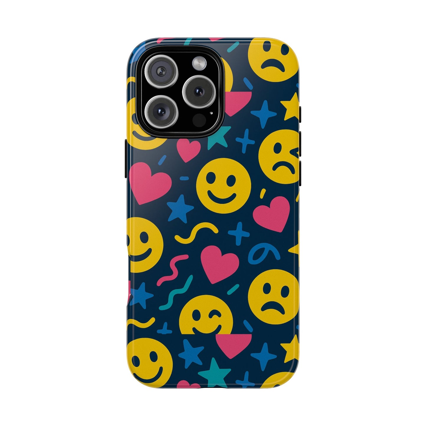vibrant multicolour emoji phone case with 3d wrap design for playful protection compatible with iphone 13, 14, 15 & 16 – all models including pro, pro max & plus