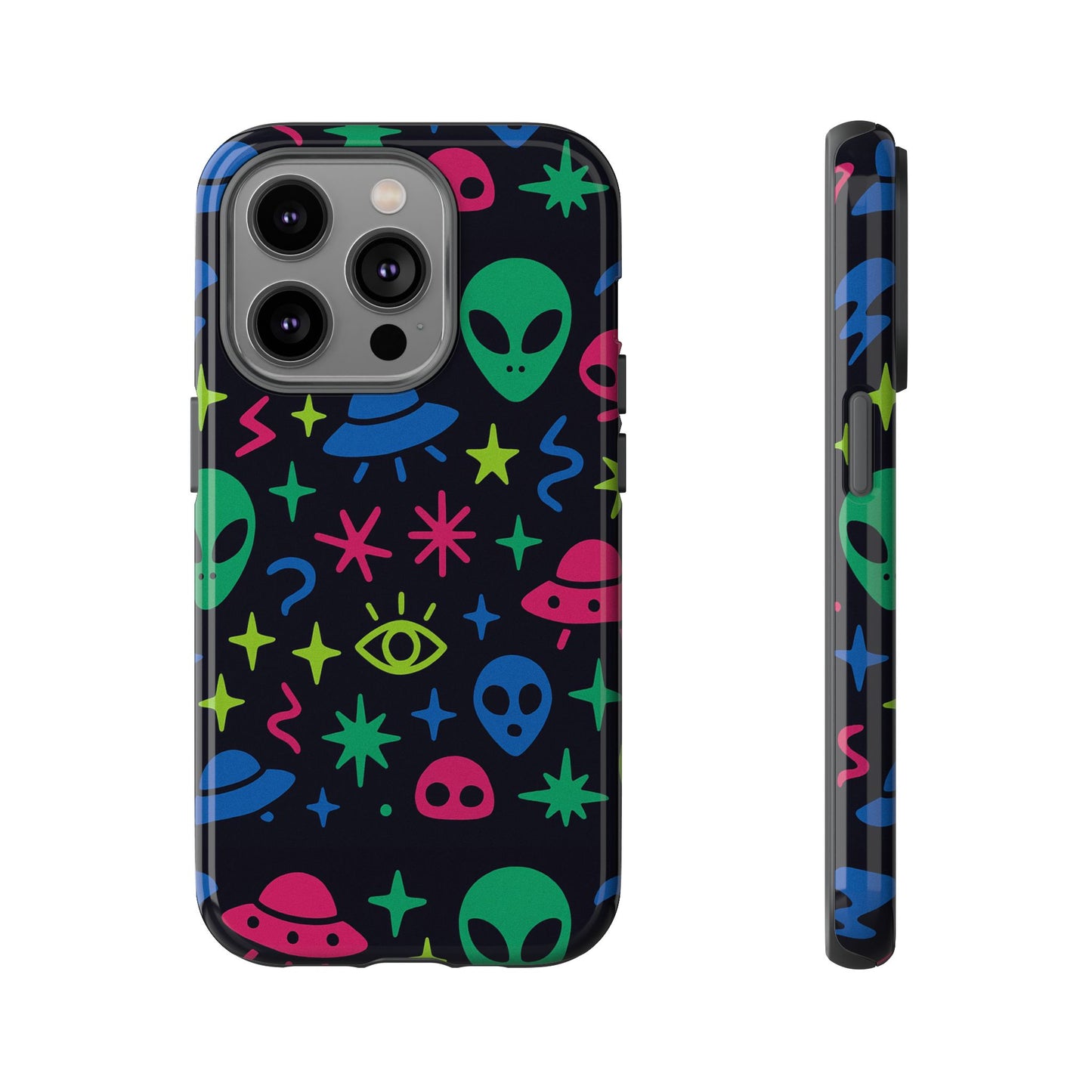vibrant alien pattern protective phone case with 3d wrap design for unique expression – stylish protection compatible with iphone 13, 14, 15 & 16 – all models including pro, pro max & plus