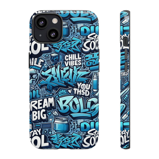 Protective Phone Case with 3D Blue Graffiti Design for Stylish Device Protection and Unique Expression Compatible with iPhone 13, 14, 15 & 16 – all models including Pro, Pro Max & Plus