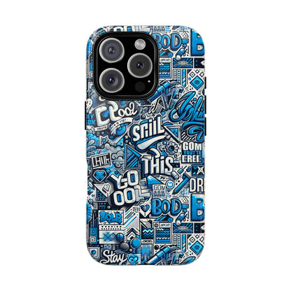 3D Wrap Protective Phone Case in Vibrant Blue Retro Design for Unique Style and Playful Expression Compatible with iPhone 13, 14, 15 & 16 – all models including Pro, Pro Max & Plus