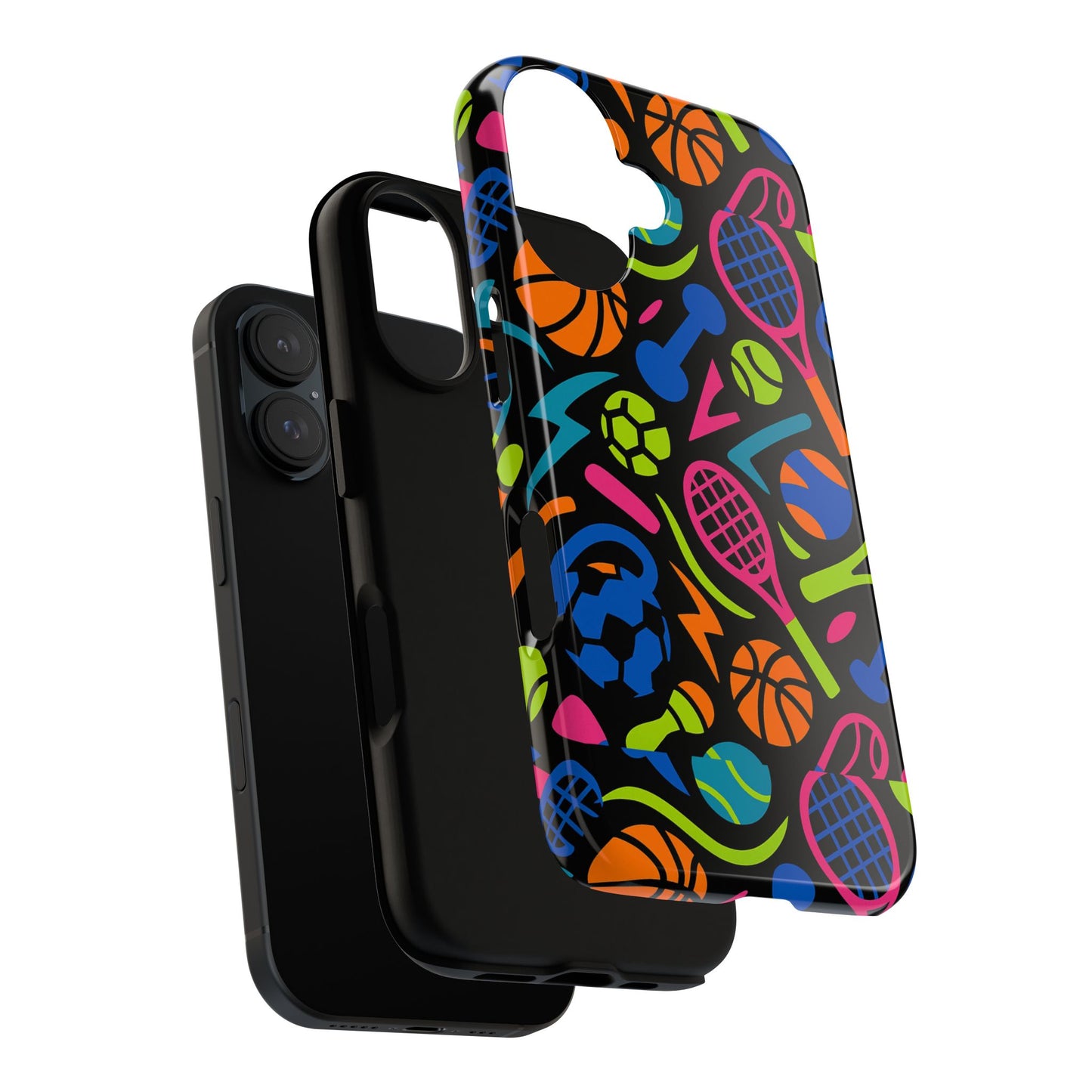 vibrant 3d sport-themed protective phone case in multicolour design for active lifestyle compatible with iphone 13, 14, 15 & 16 – all models including pro, pro max & plus
