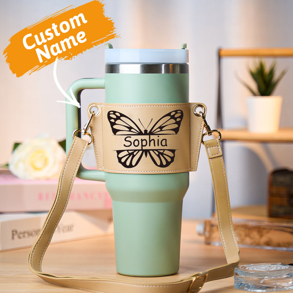 personalized butterfly water bottle carrier bag for 40oz tumbler with adjustable strap - stylish gift for women