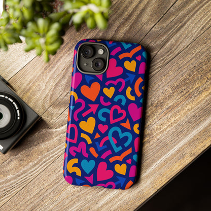 Vibrant Multicolour Heart Pattern Protective Phone Case with 3D Wrap Design for Stylish Smartphone Accessories Compatible with iPhone 13, 14, 15 & 16 – all models including Pro, Pro Max & Plus