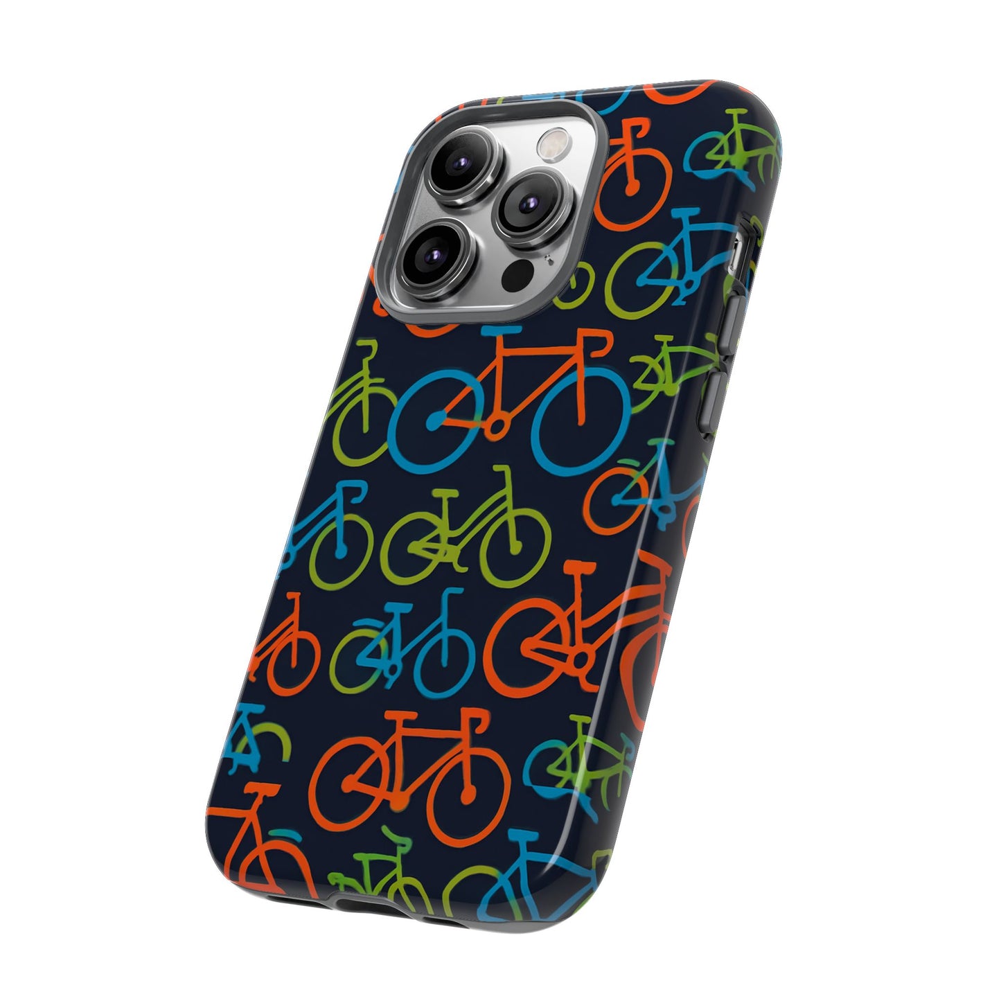 multicolour bicycle print protective phone case for smartphones – vibrant style and trendy accessory compatible with iphone 13, 14, 15 & 16 – all models including pro, pro max & plus
