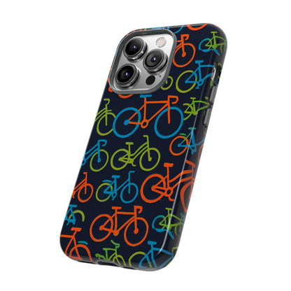 Multicolour Bicycle Print Protective Phone Case for Smartphones – Vibrant Style and Trendy Accessory Compatible with iPhone 13, 14, 15 & 16 – all models including Pro, Pro Max & Plus