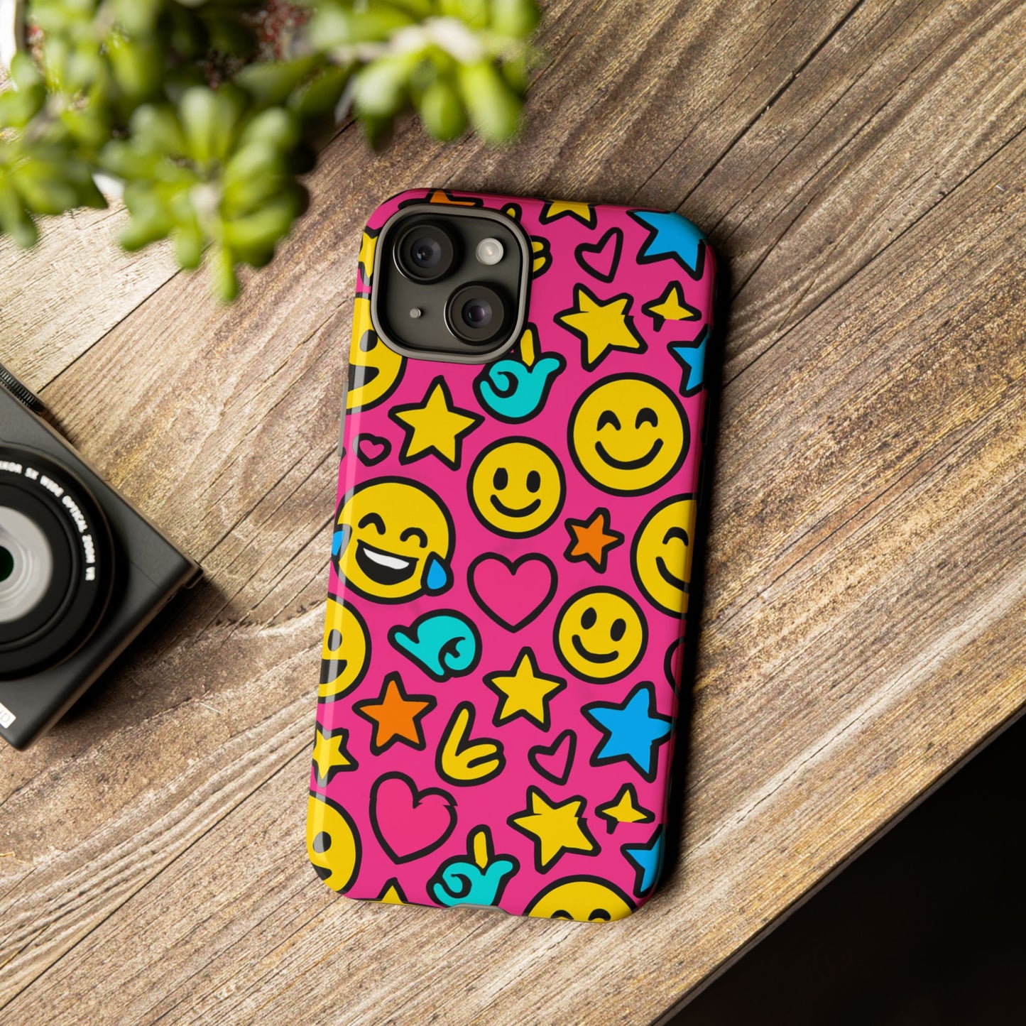 vibrant pink emoji phone case with 3d wrap design for stylish protection compatible with iphone 13, 14, 15 & 16 – all models including pro, pro max & plus