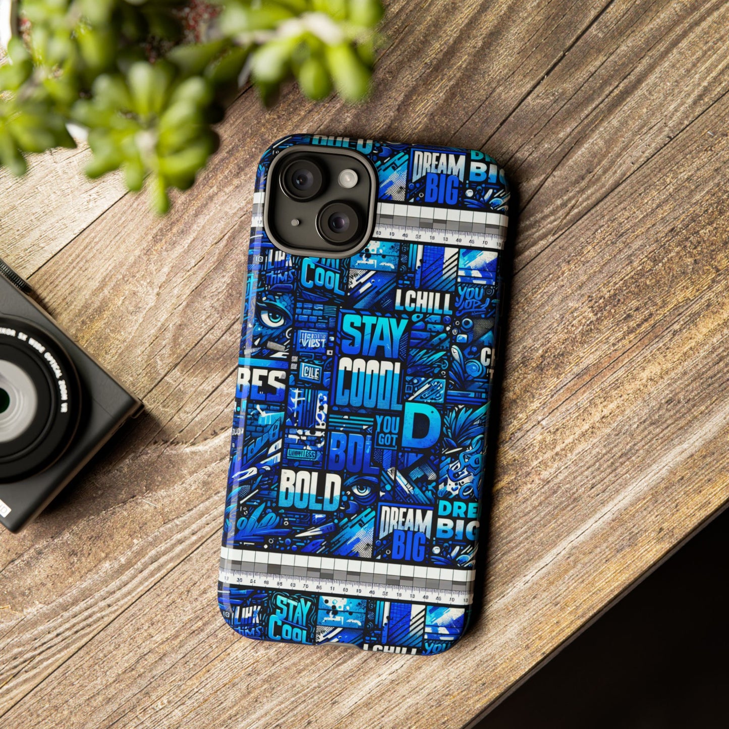 vibrant 3d wrap protective phone case in blue typography design for unique style – stylish protection compatible with iphone 13, 14, 15 & 16 – all models including pro, pro max & plus