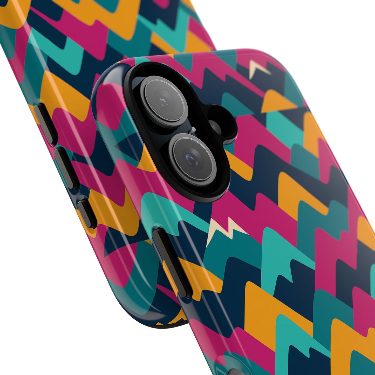 vibrant 3d geometric protective phone case for unisex, stylish smartphone accessory with playful design, compatible with iphone 13, 14, 15 & 16 – all models including pro, pro max & plus