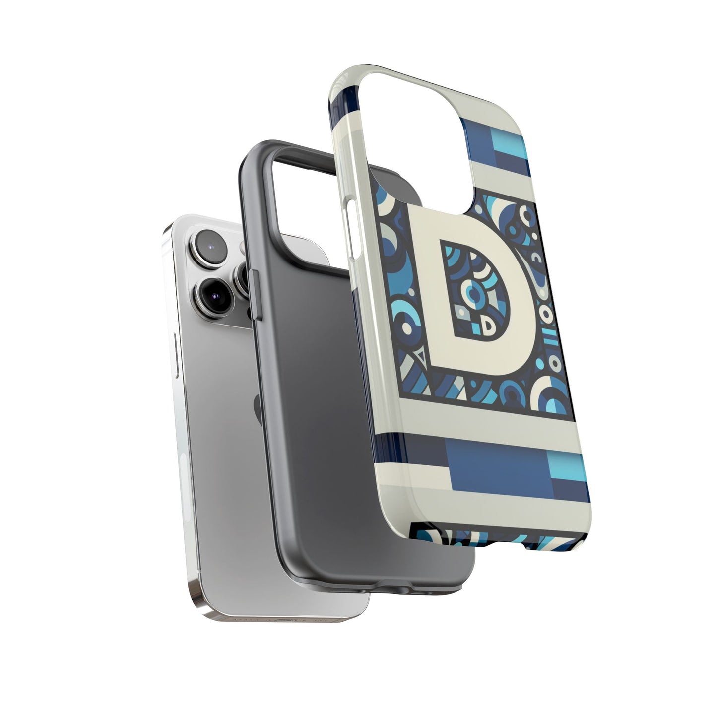 blue alphabet letter d phone case with 3d wrap and shock protection for kids and teens