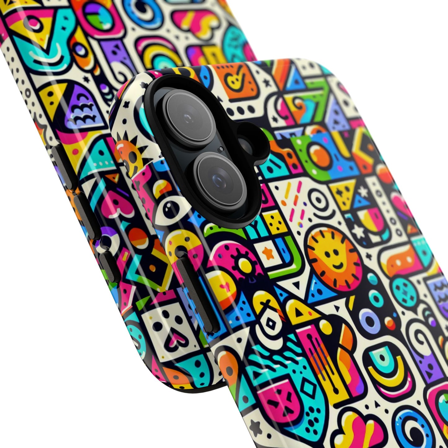 pattern image 9 vibrant shockproof phone case for anime and comic fans with bold geometric design, durable finish, and impact protection compatibility with iphone 13, 14, 15 & 16 – all models including pro, pro max & plus