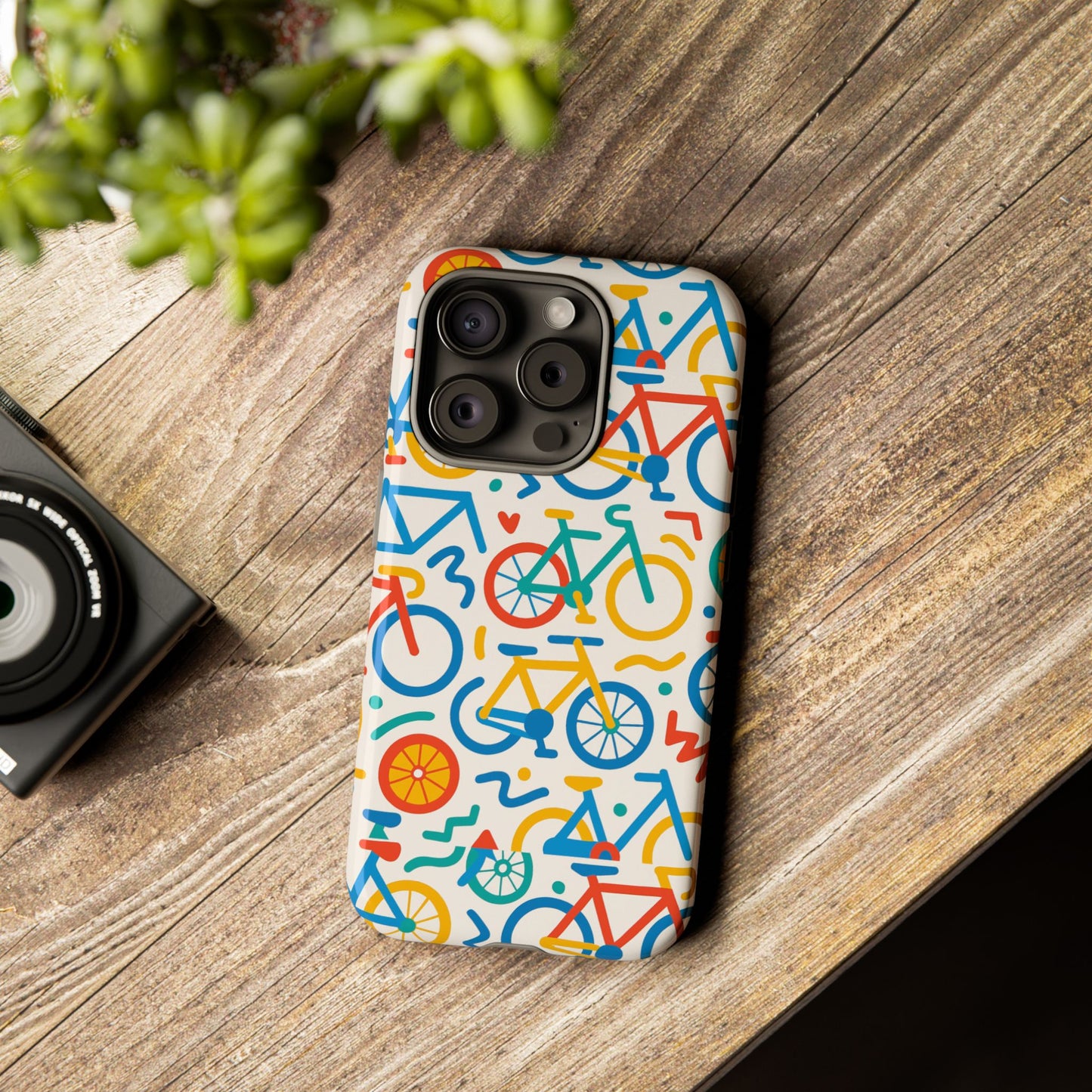 vibrant 3d bicycle print protective phone case – colourful unisex accessory for style and fun – compatible with iphone 13, 14, 15 & 16 – all models including pro, pro max & plus