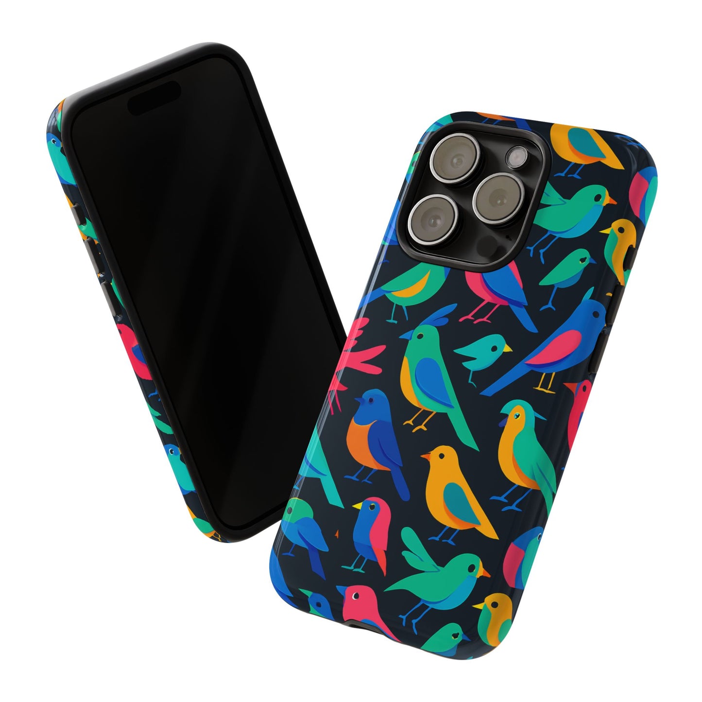 vibrant multicolour 3d bird print protective phone case for smart devices – unique accessory for trendsetters compatible with iphone 13, 14, 15 & 16 – all models including pro, pro max & plus