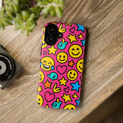 Vibrant Pink Emoji Phone Case with 3D Wrap Design for Stylish Protection Compatible with iPhone 13, 14, 15 & 16 – All Models Including Pro, Pro Max & Plus
