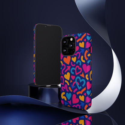 Vibrant Multicolour Heart Pattern Protective Phone Case with 3D Wrap Design for Stylish Smartphone Accessories Compatible with iPhone 13, 14, 15 & 16 – all models including Pro, Pro Max & Plus