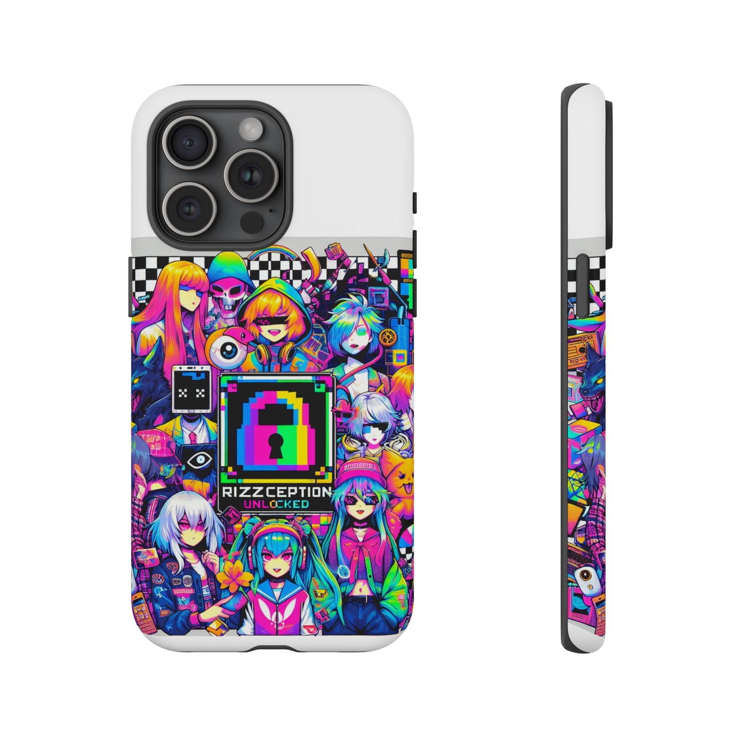 rizzception unlocked 3d wrap protective phone case for anime lovers, durable silicone liner, uv protected, stylish accessories for smartphones