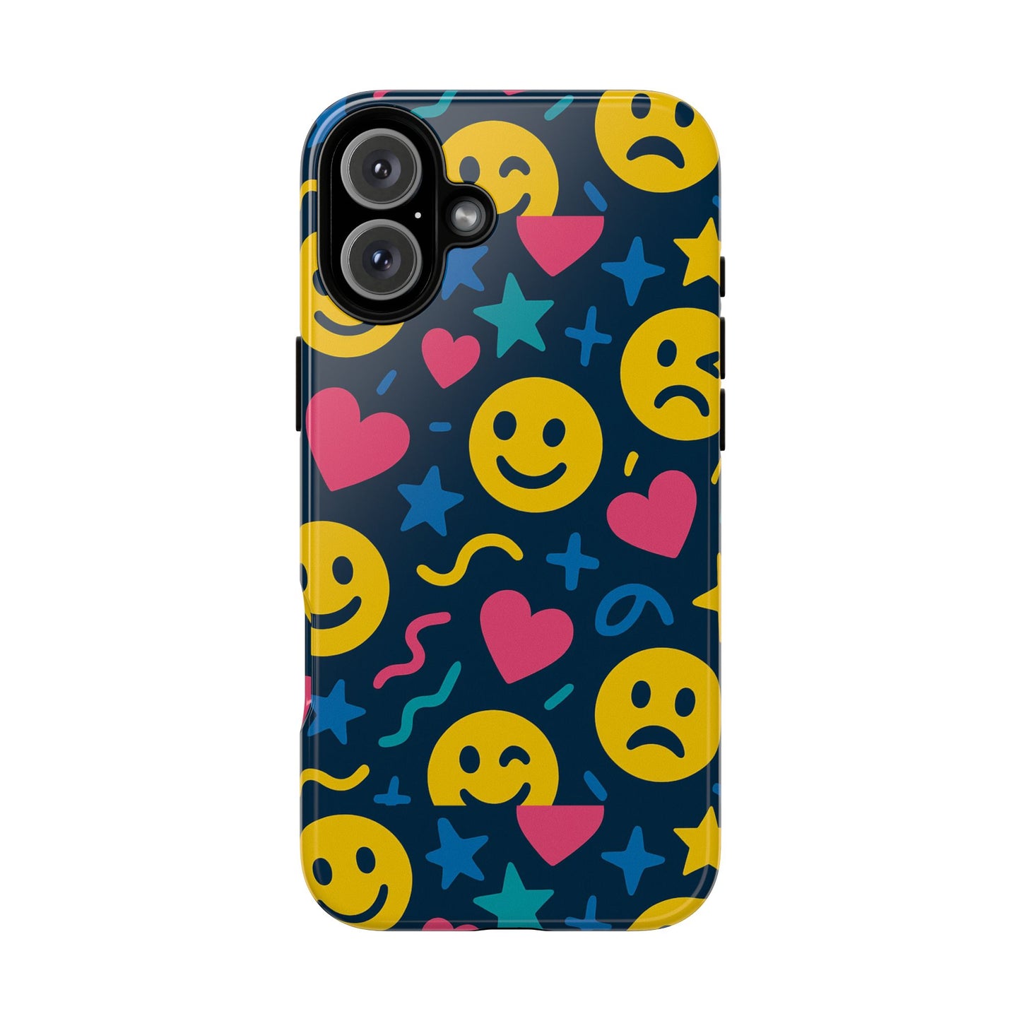 vibrant multicolour emoji phone case with 3d wrap design for playful protection compatible with iphone 13, 14, 15 & 16 – all models including pro, pro max & plus