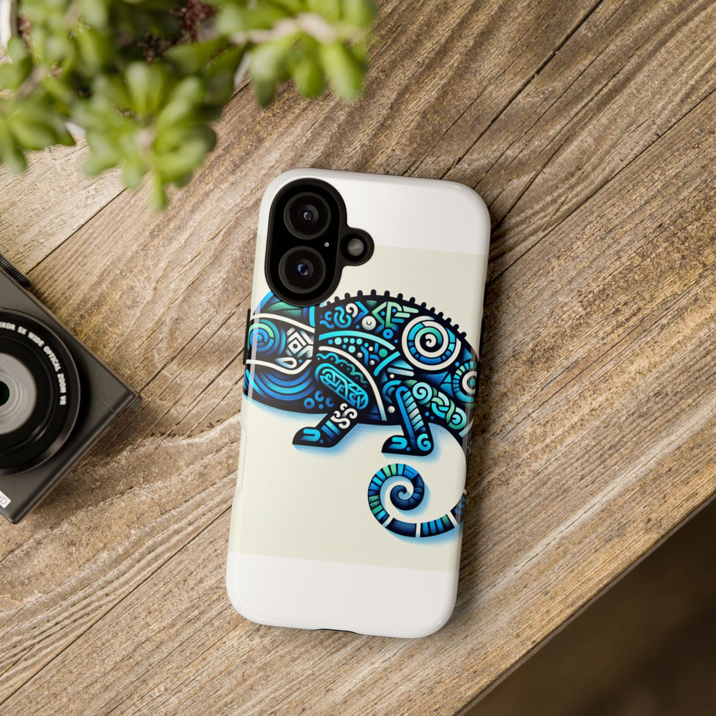 vibrant 3d chameleon phone case with blue design for stylish protection compatible with iphone 13, 14, 15 & 16 – all models including pro, pro max & plus
