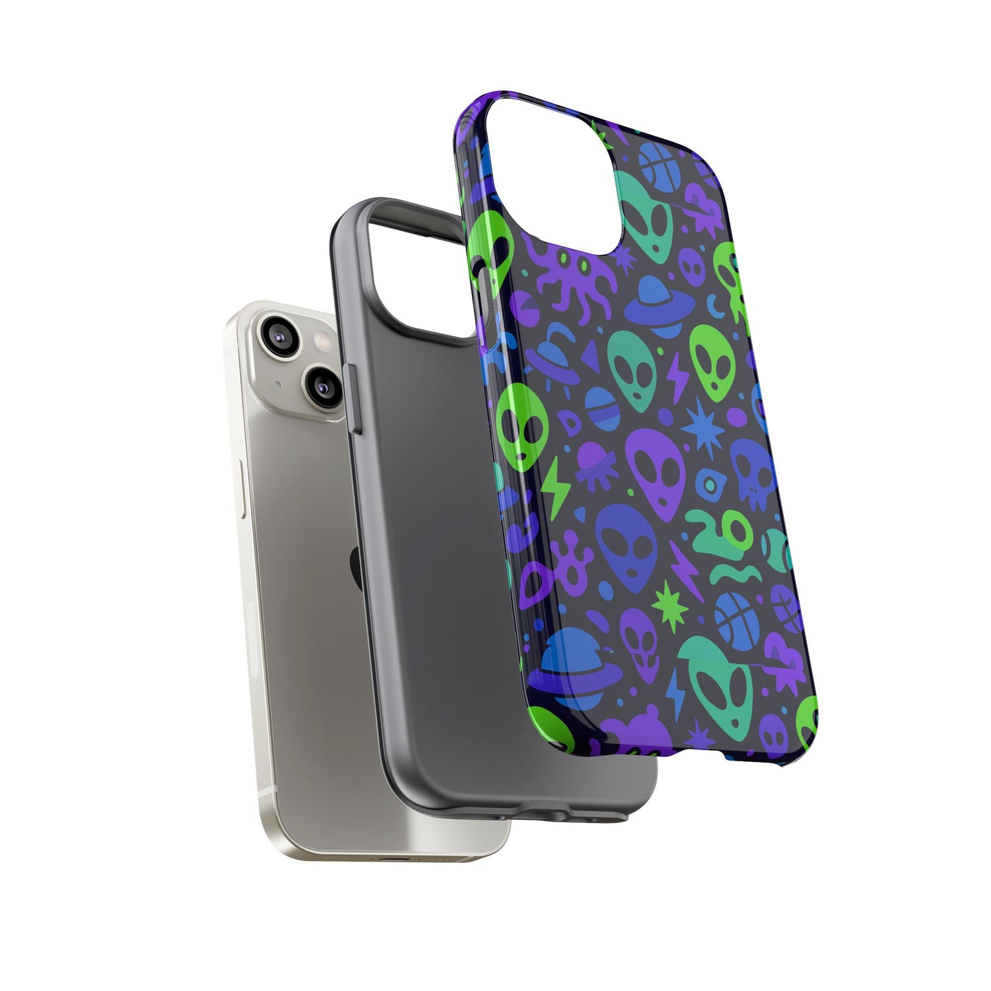 vibrant 3d alien and space design protective phone case for unisex smartphone accessories compatible with iphone 13, 14, 15 & 16 – all models including pro, pro max & plus