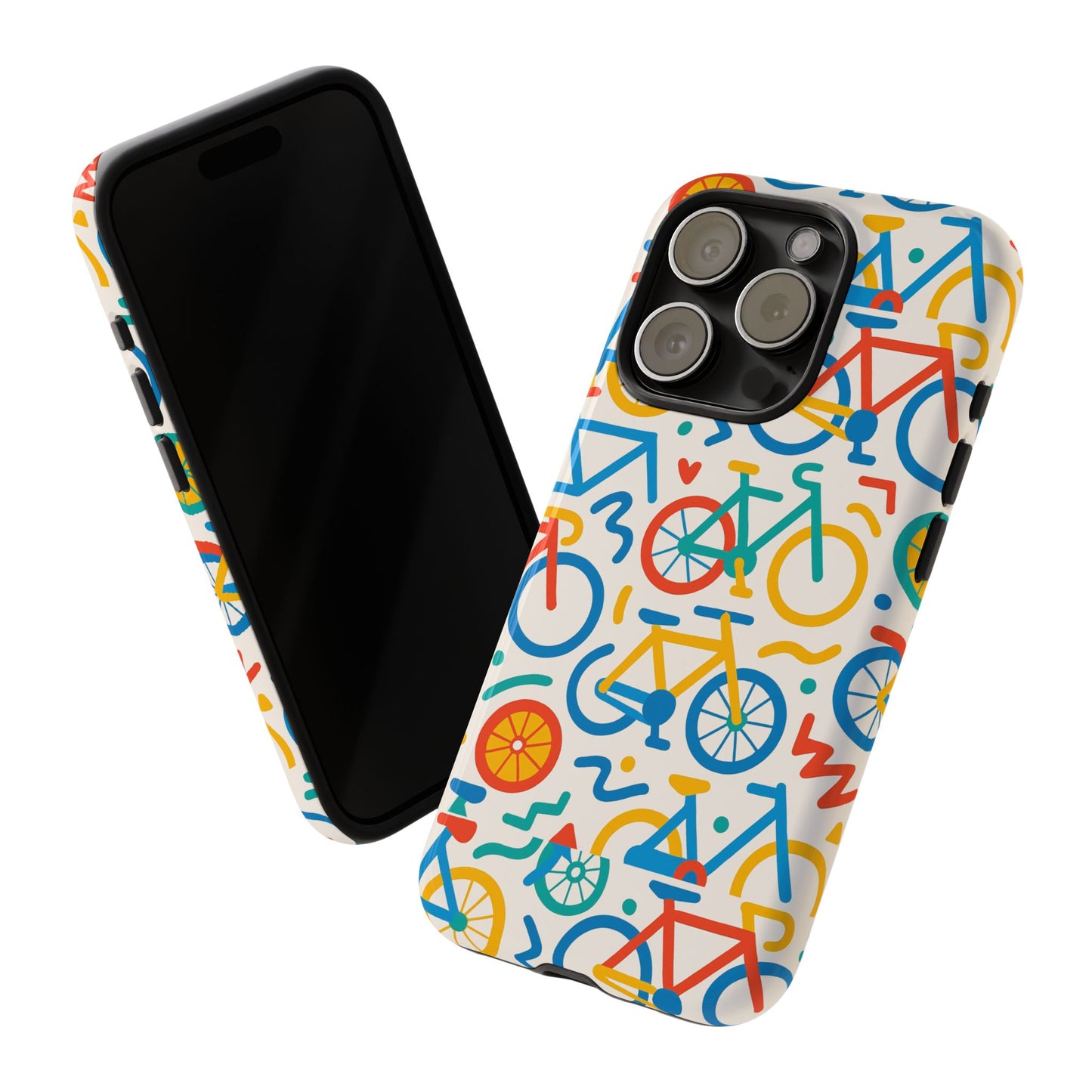 vibrant 3d bicycle print protective phone case – colourful unisex accessory for style and fun – compatible with iphone 13, 14, 15 & 16 – all models including pro, pro max & plus