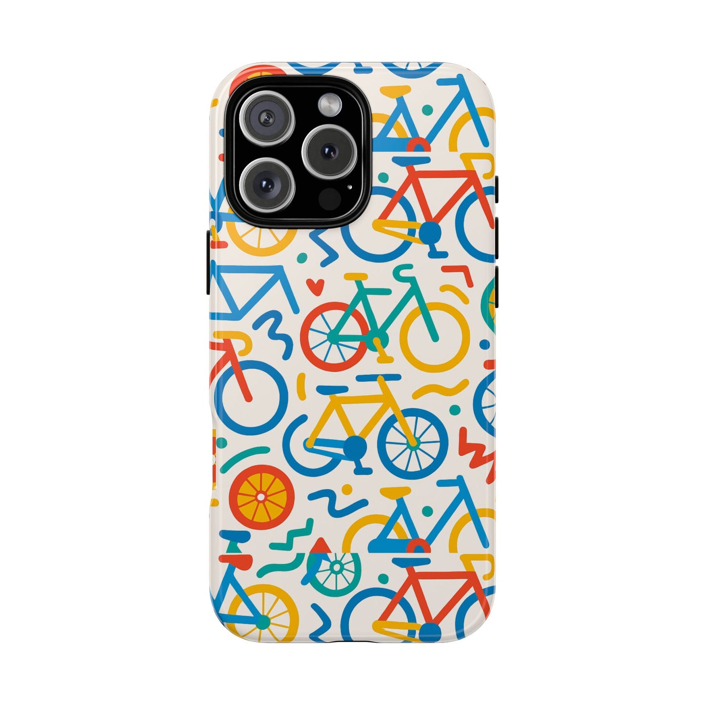 vibrant 3d bicycle print protective phone case – colourful unisex accessory for style and fun – compatible with iphone 13, 14, 15 & 16 – all models including pro, pro max & plus