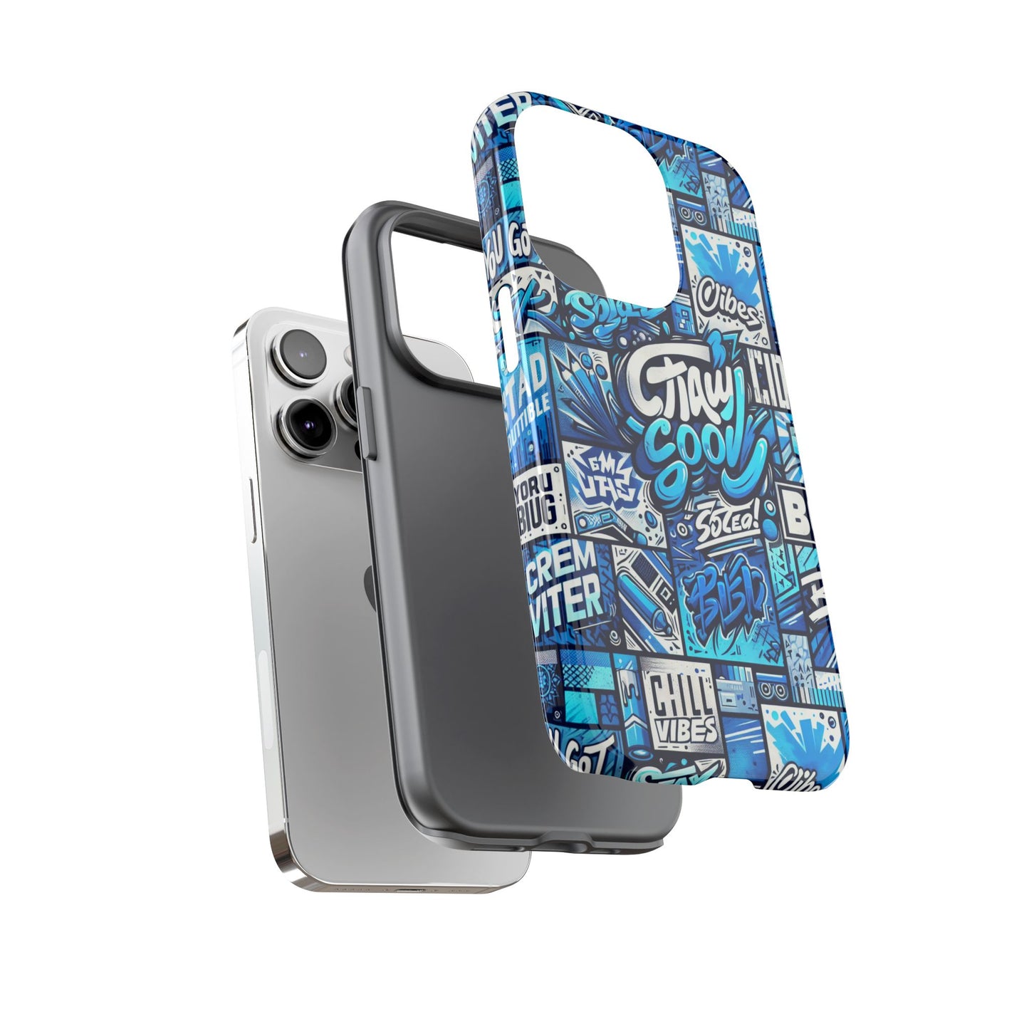 vibrant 3d graphic phone case in blue with playful design for stylish protection compatible with iphone 13, 14, 15 & 16 – all models including pro, pro max & plus