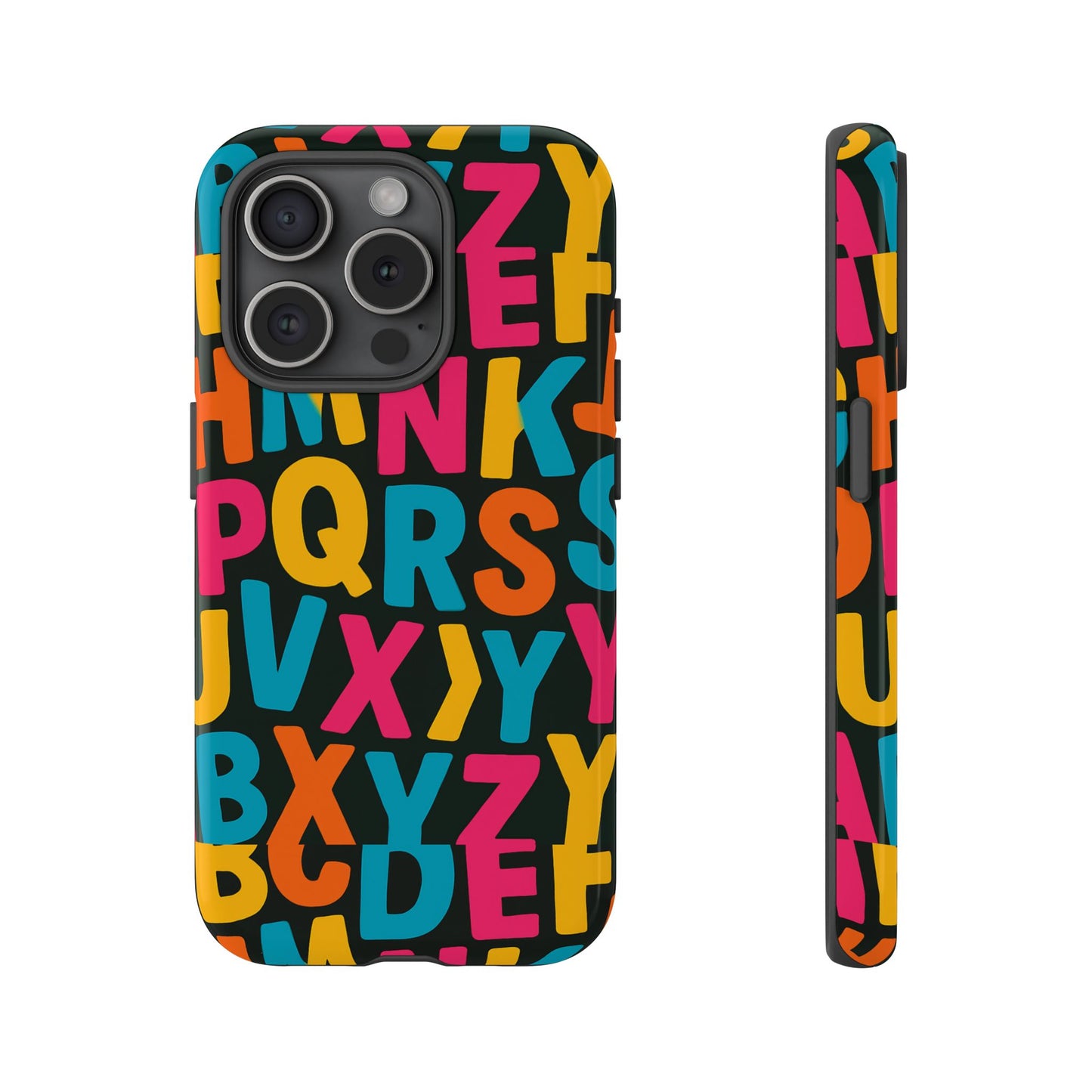 multicolour 3d alphabet wrap protective phone case for unique style and vibrant protection compatible with iphone 13, 14, 15 & 16 – all models including pro, pro max & plus