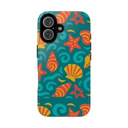Vibrant Coastal Shell Pattern Protective Phone Case for Stylish Self-Expression Compatible with iPhone 13, 14, 15 & 16 – all models including Pro, Pro Max & Plus