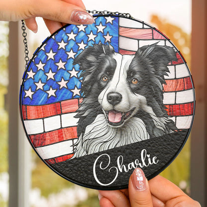 Portrait Dog America - Custom Stained Glass Window Suncatcher for Home Decor