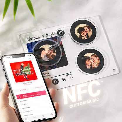 Personalized Rotatable Photo Vinyl Record NFC Music Plaque Gift for Lover, Unique Acrylic Record Display with Tap to Play Feature