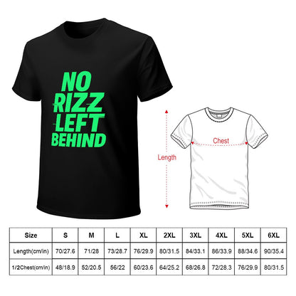 Men's T-Shirt 100% Cotton No Rizz Left Behind Graphic Tee for Casual Wear, Fitness, and Everyday Comfort, Soft and Breathable Cotton Fabric, Stylish and Durable Design