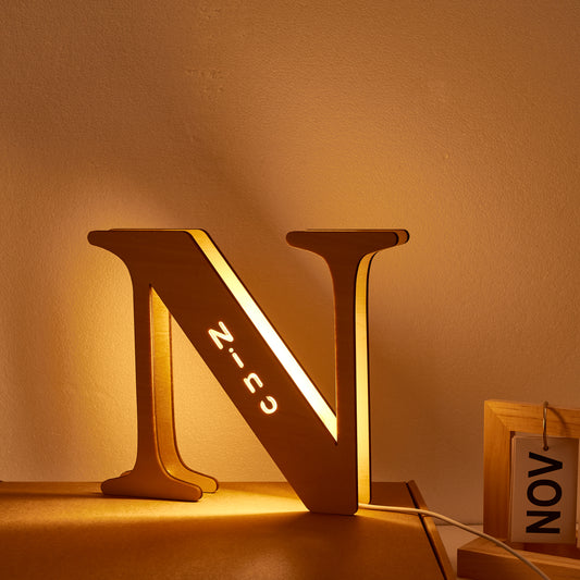 Personalised Wooden Letter Lamp Custom Name Alphabet Night Lights 19CM For Kids Room Decor, USB Powered, Warm LED Wall Light, Unique A-Z Design