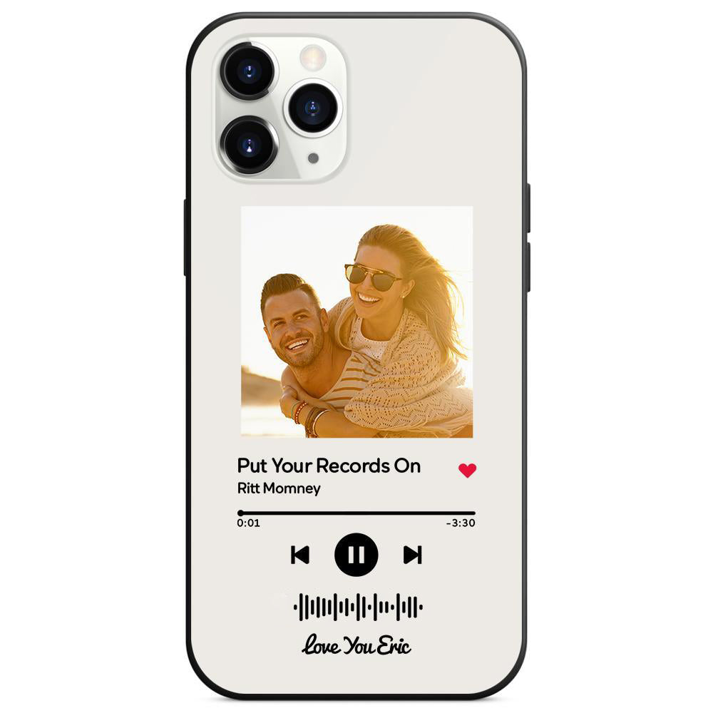 custom scannable music code glass iphone cases with picture for iphone series, slim lightweight design, anti-drop protection, easy clean, wireless charging compatible