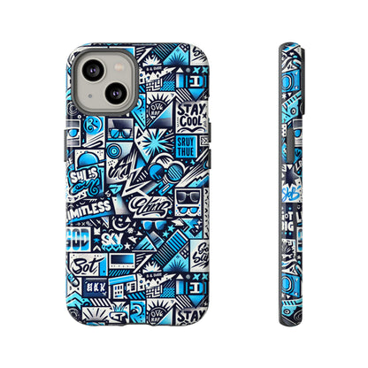 Vibrant 3D Wrap Stylish Protective Phone Case in Playful Blue and Black Design for Trendsetters Compatible with iPhone 13, 14, 15 & 16 – all models including Pro, Pro Max & Plus